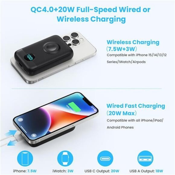 Magnetic Wireless Power Bank 10800mAh Fast Charger for iPhone Apple Watch - Picture 4 of 8